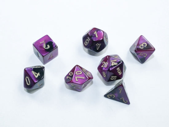 Dice Chessex Mini-Hedral 7-Dice Set Gemini Black-Purple/Gold 20640