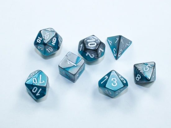 Dice Chessex Mini-Hedral 7-Die Set Gemini Steel-Teal/White 20656