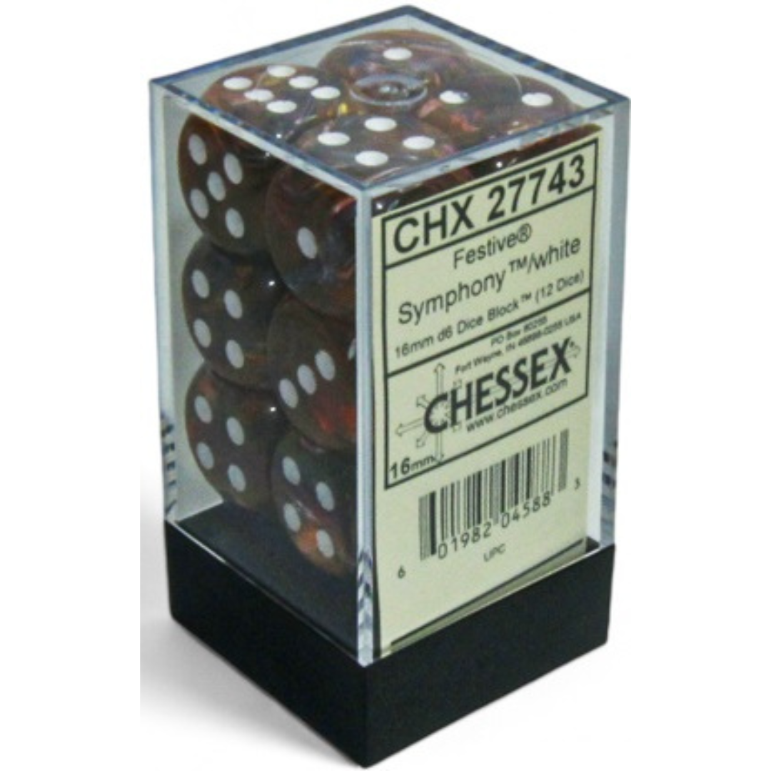 Dice Chessex FESTIVE 12D6 SYMPHONY/WHITE 16MM 27743