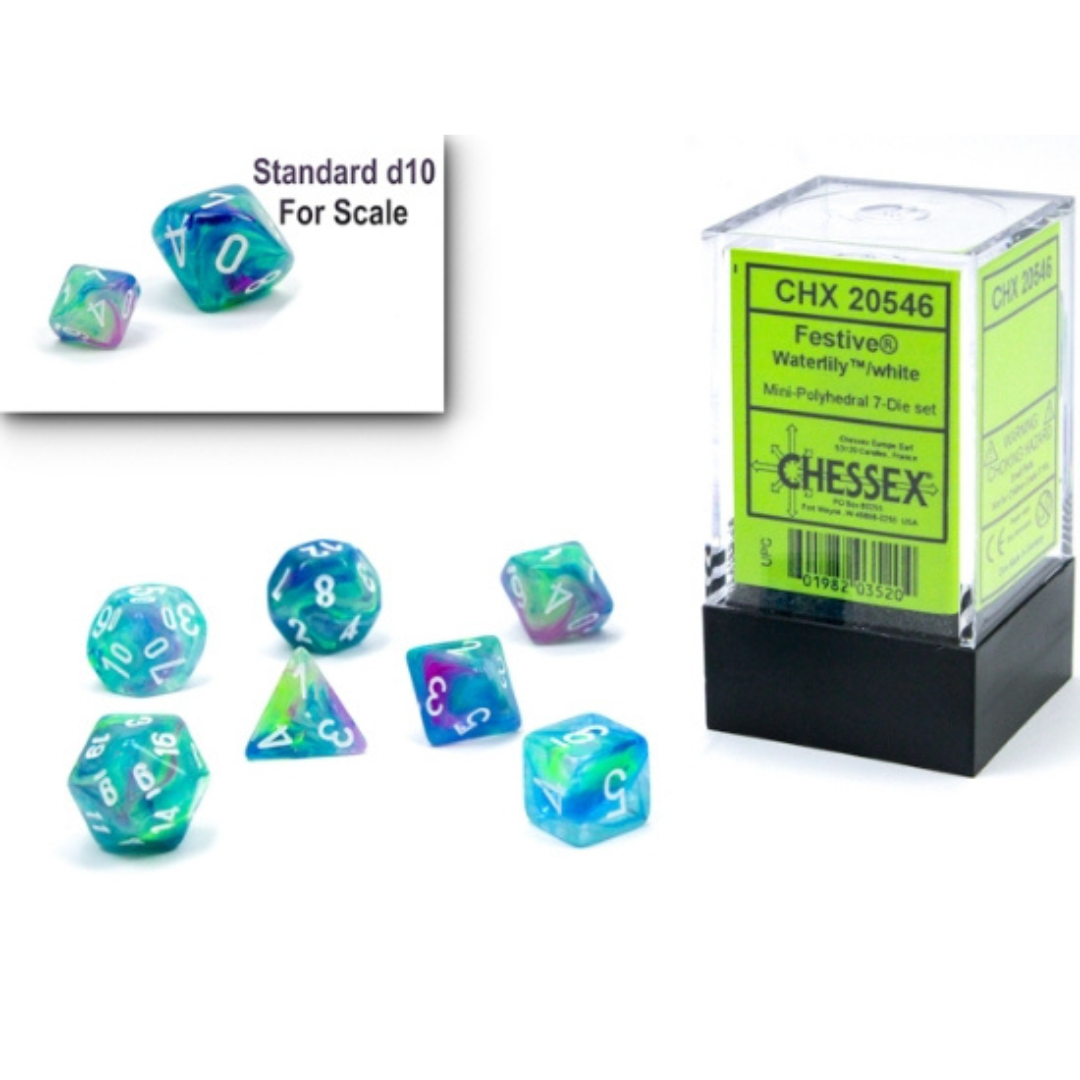 Dice Chessex Mini-Hedral 7-Die Set Festive Waterlily/White 20546