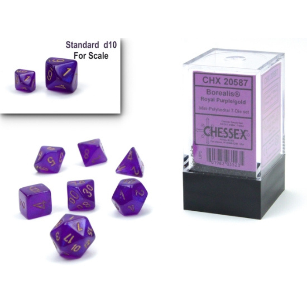 Dice Chessex Mini-Hedral 7-Die Set Borealis Royal Purple/Gold 20587