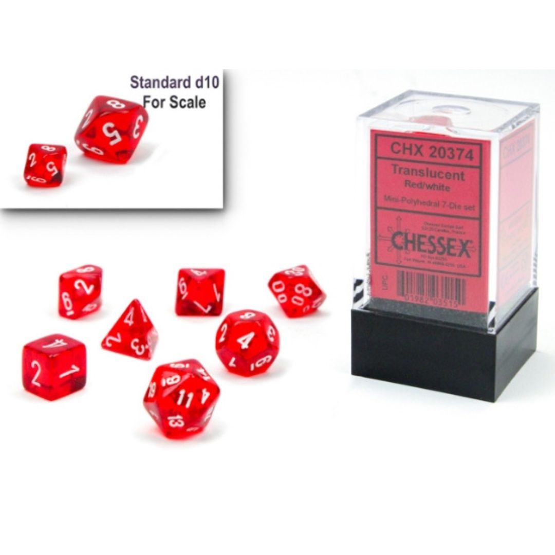 Dice Chessex Mini-Hedral 7-Die Set Translucent Red/White 20374