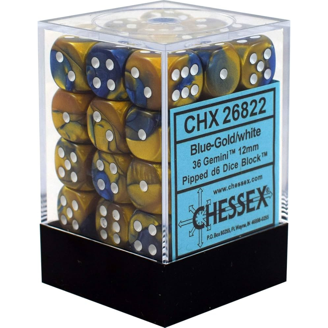 Dice Chessex Gemini: 36D6 Blue-Gold/White 26822 12mm