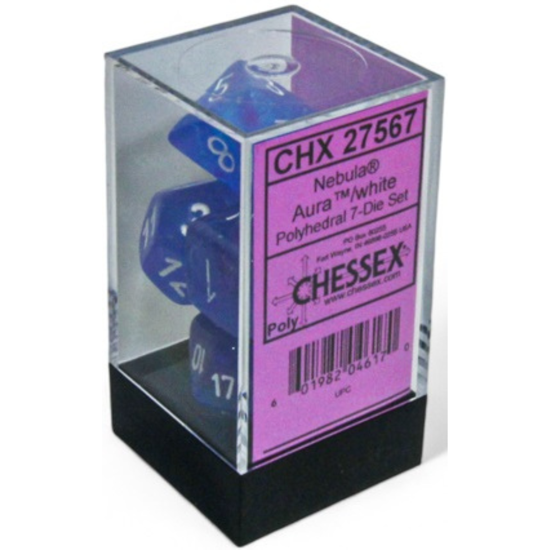 Dice Chessex NEBULA 7-DIE SET AURA/WHITE LUMINARY 27567