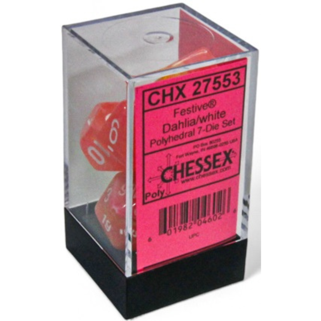 Dice Chessex FESTIVE 7-DIE SET DAHLIA/WHITE LUMINARY 27553