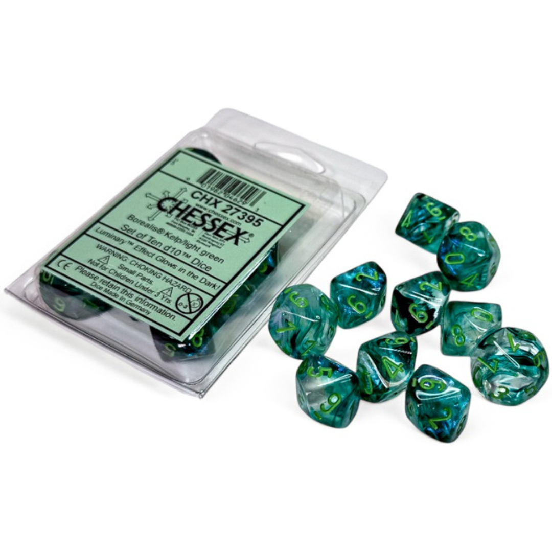Dice Chessex BOREALIS 10D10 KELP/LIGHT GREEN LUMINARY