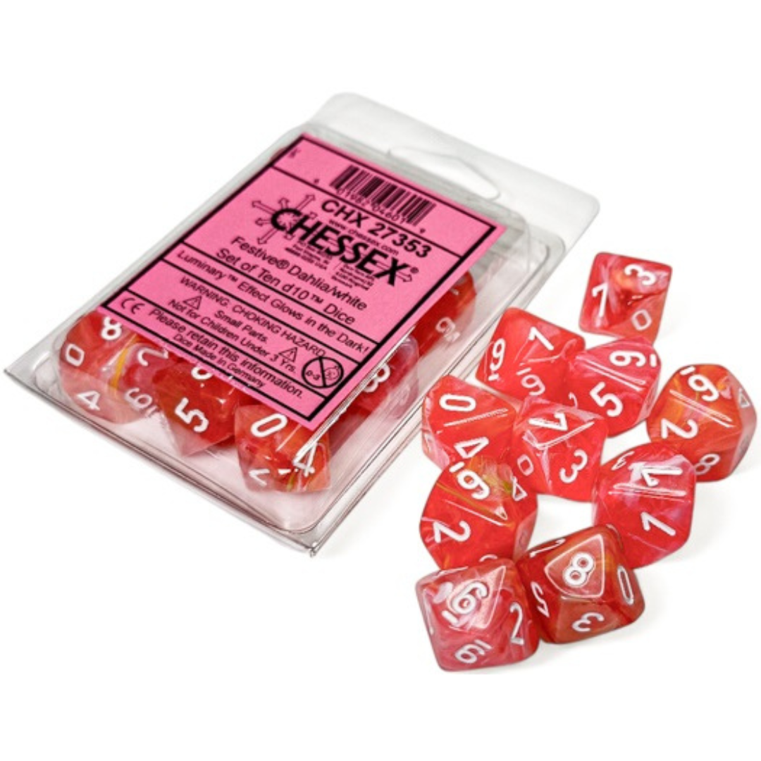 Dice Chessex FESTIVE 10D10 DAHLIA/WHITE LUMINARY