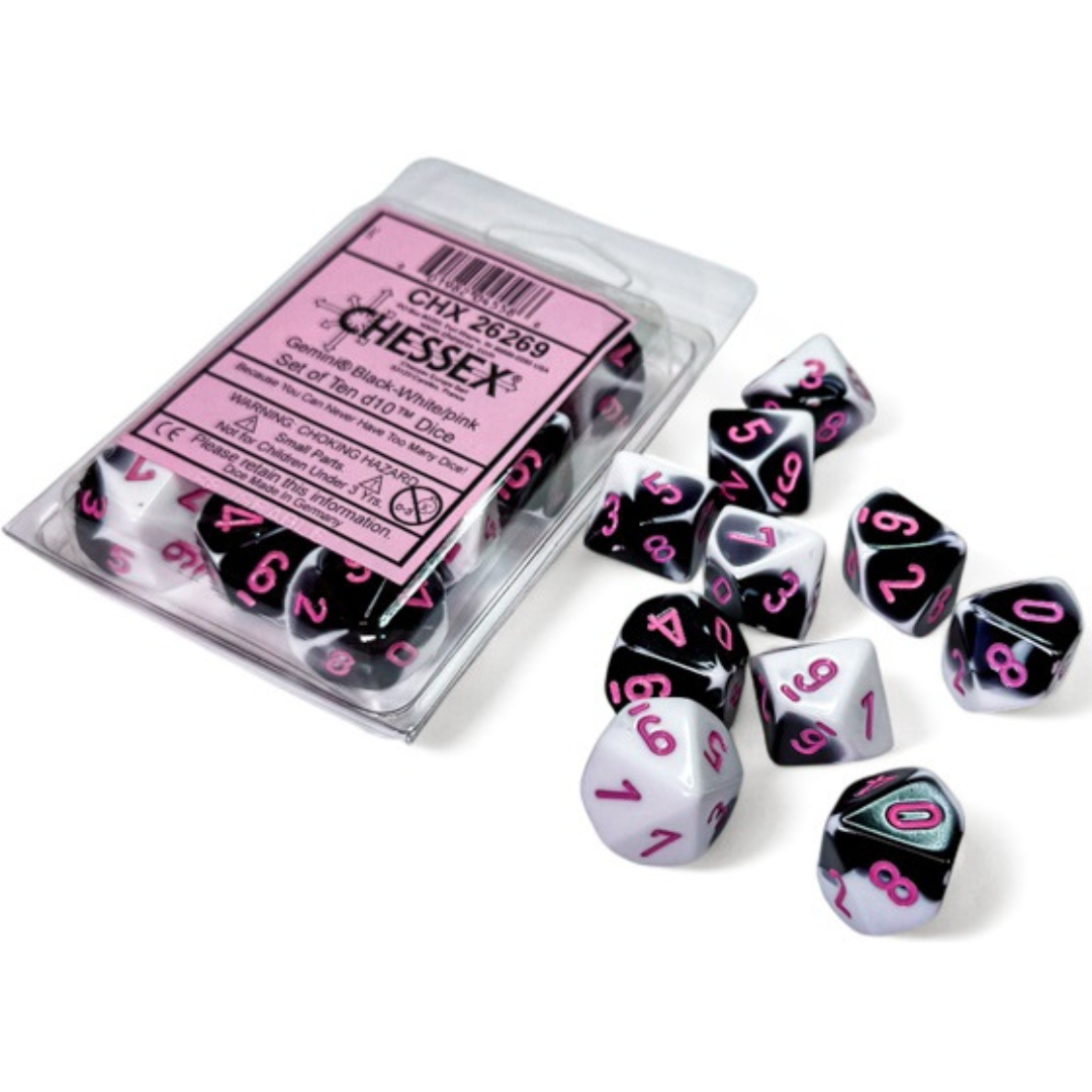 Dice Chessex GEMINI 10D10 BLACK-WHITE/PINK