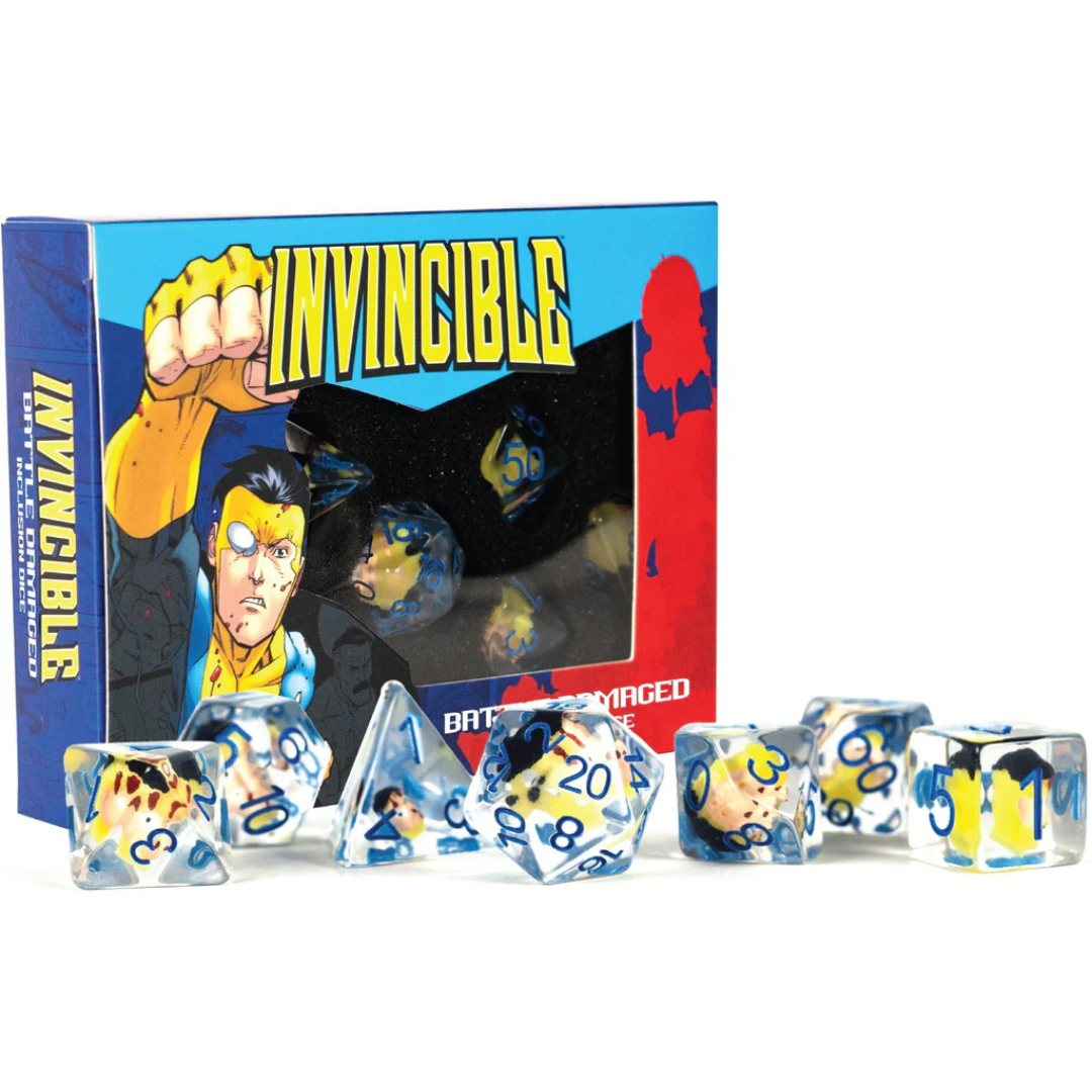 INVINCIBLE BLOOD DAMAGED RESIN POLY DICE SET