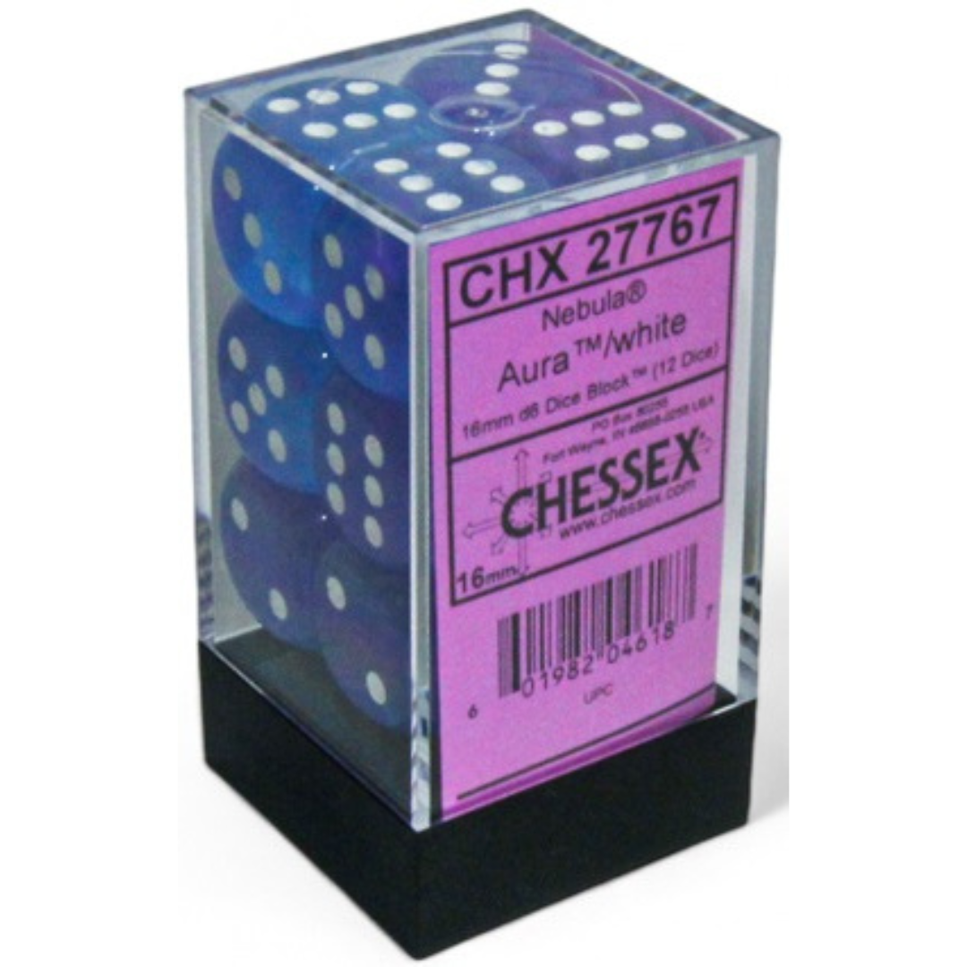 Dice Chessex NEBULA 12D6 AURA/WHITE LUMINARY 16MM 27767