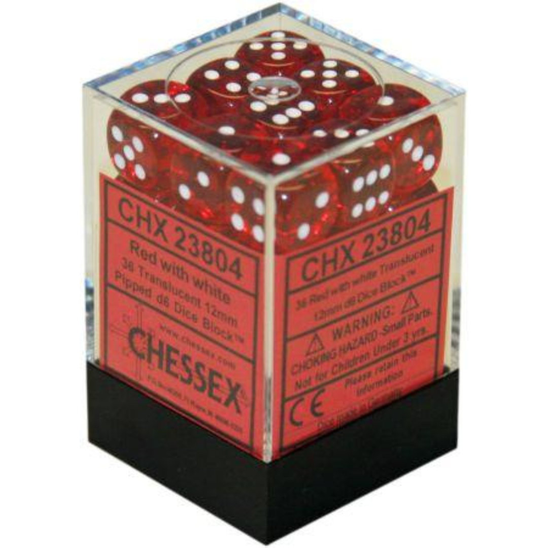 Dice Chessex Translucent: 36D6 Translucent Red/White 23804