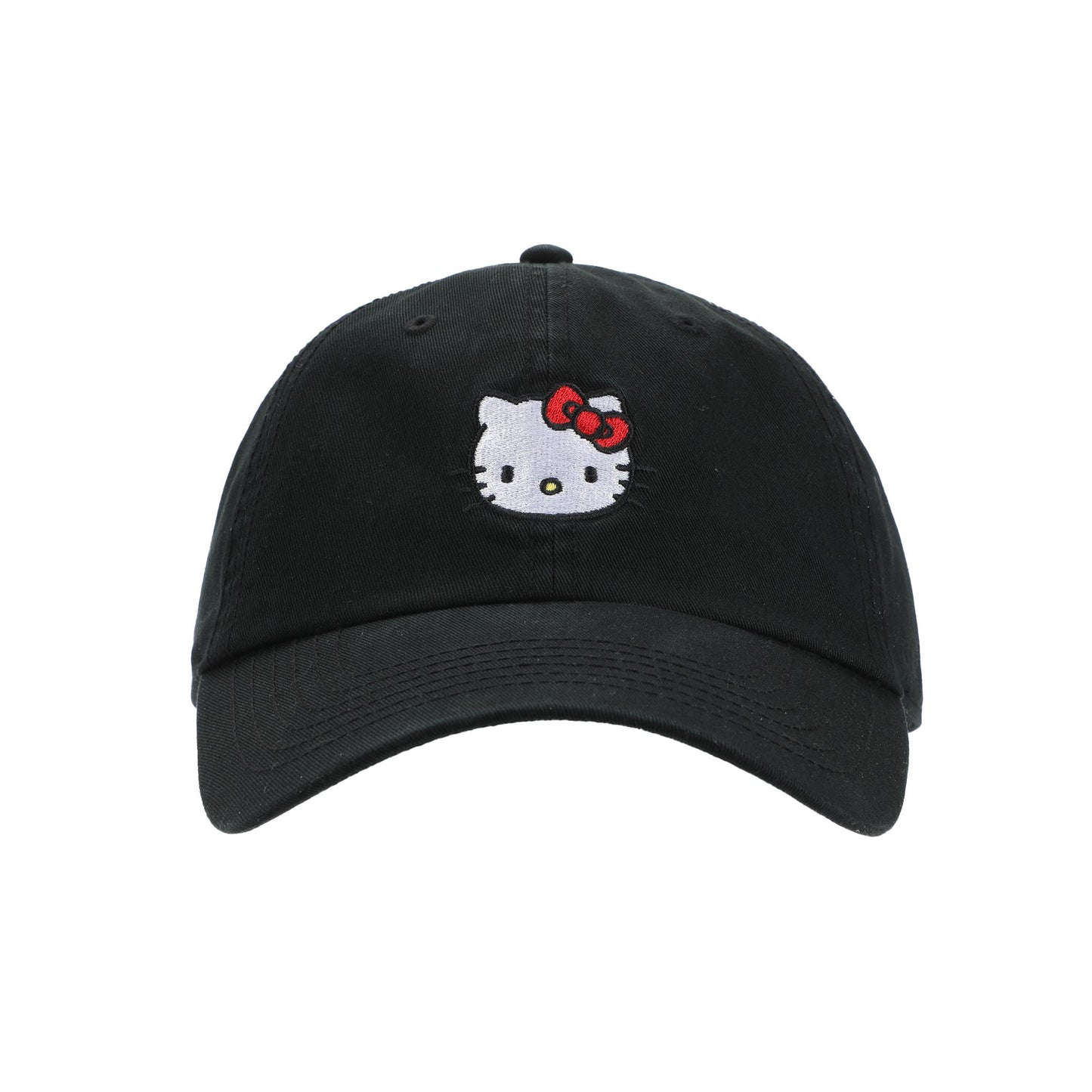 HELLO KITTY - Embroidered Head Icon on Black Cotton