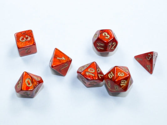 Dice Chessex Mini-Hedral 7-Die Set Scarab Scarlet/Gold 20414