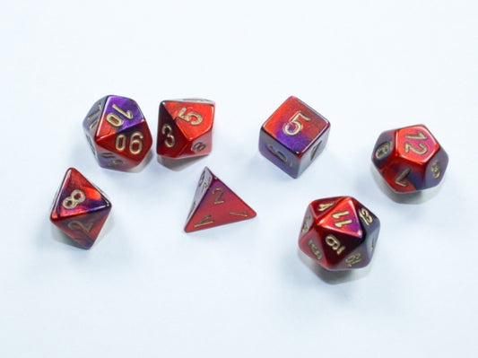 Dice Chessex Mini-Hedral 7-Die Set Gemini Purple-Red/Gold 20626