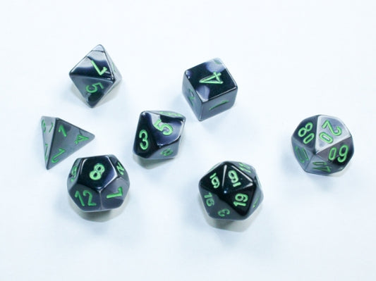Dice Chessex Mini-Hedral 7-Die Set Gemini Black-Grey Green 20645