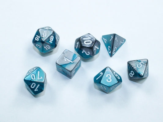Dice Chessex Mini-Hedral 7-Die Set Gemini Steel-Teal/White 20656