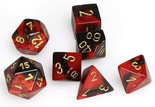 Dice Chessex Mini-Polyhedral 7-Die Set Gemini Black-Red/Gold 20633