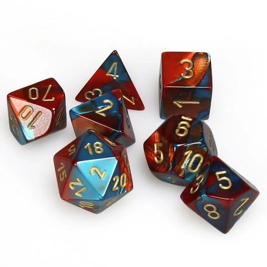Dice Chessex Mini-Polyhedral 7-Die Set Gemini Red-Teal/Gold 20662