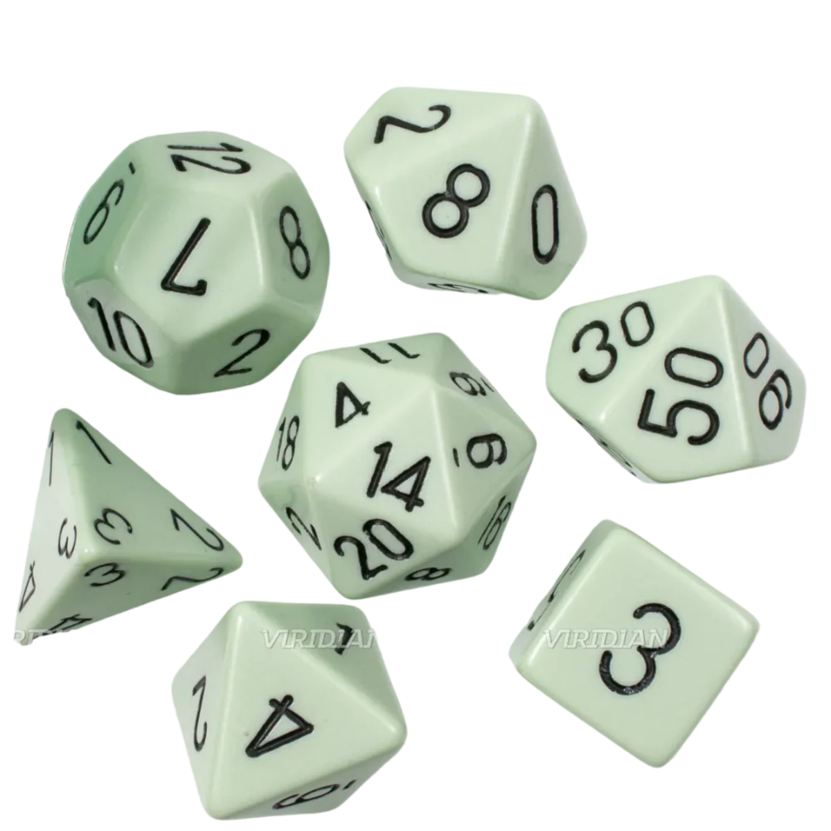 Dice Chessex Opaque Pastel Green/white Polyhedral 7-Dice Set 25465