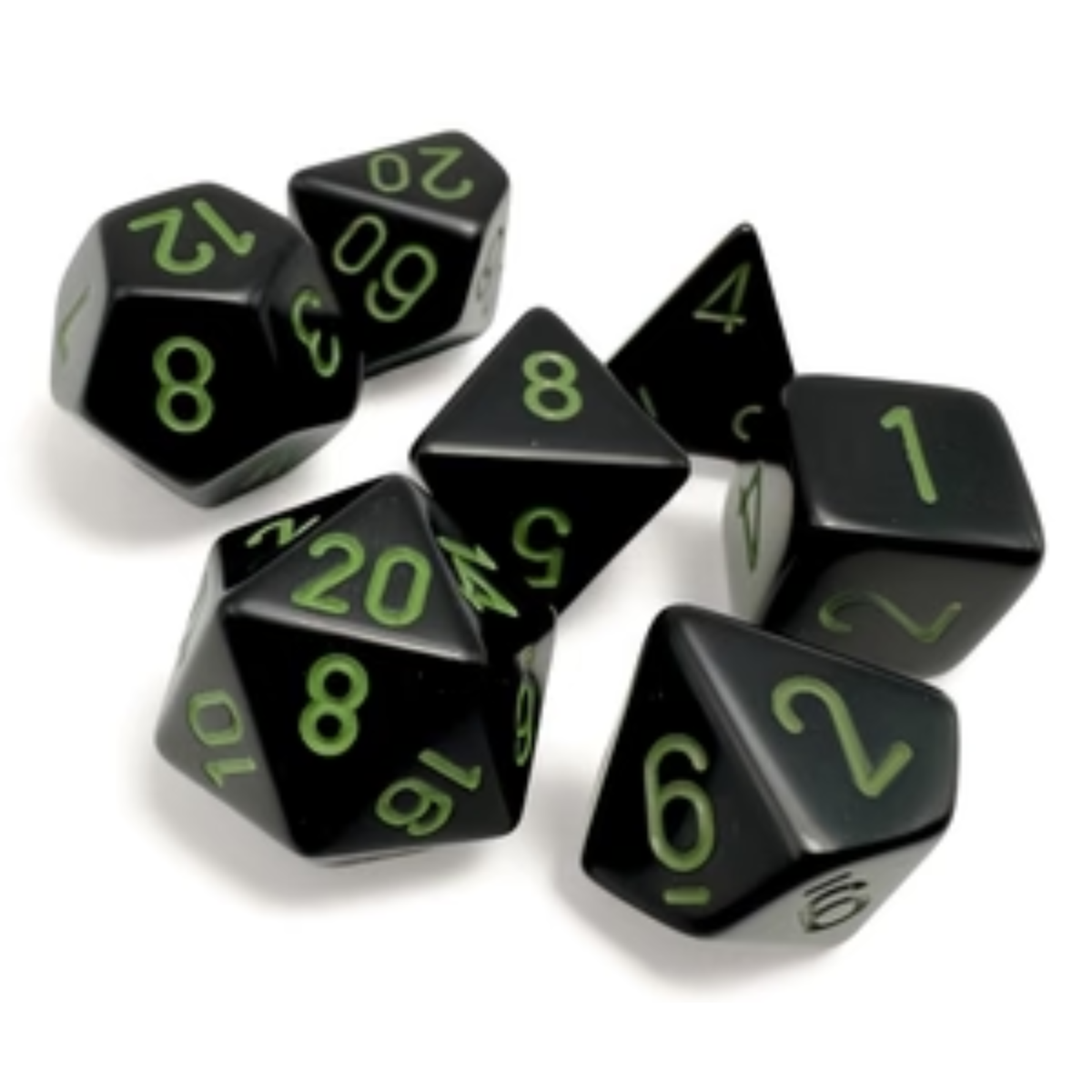 Dice Chessex Opaque Black/green Polyhedral 7-Dice Set 25458
