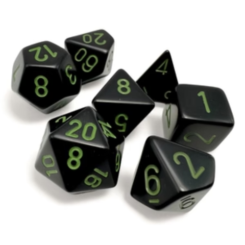 Dice Chessex Opaque Black/green Polyhedral 7-Dice Set 25458