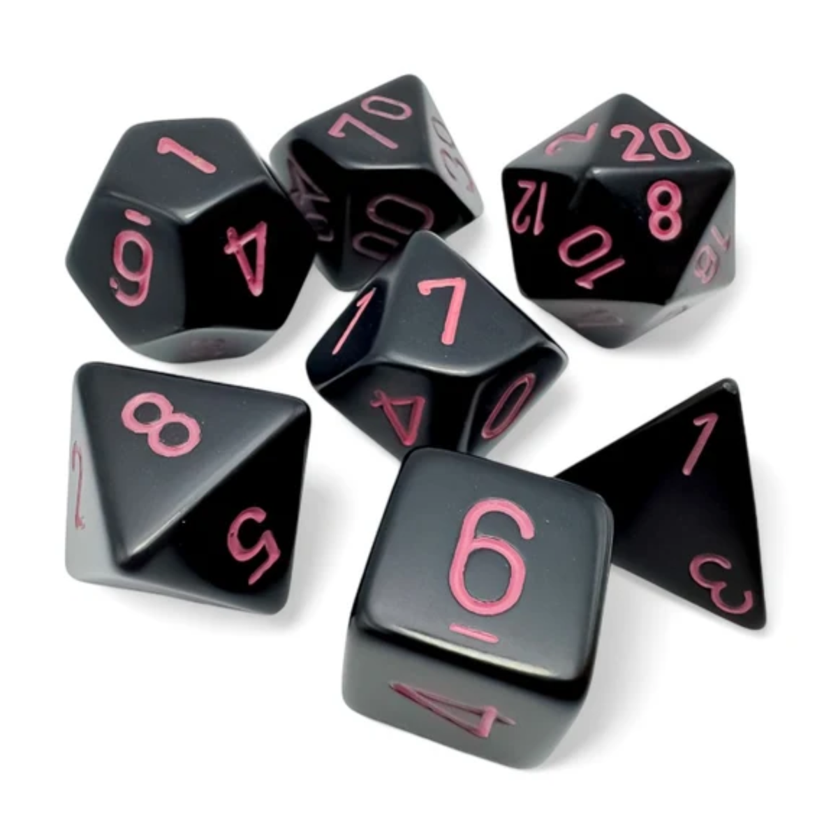 Dice Chessex Opaque Black/pink Polyhedral 7-Dice Set 25448