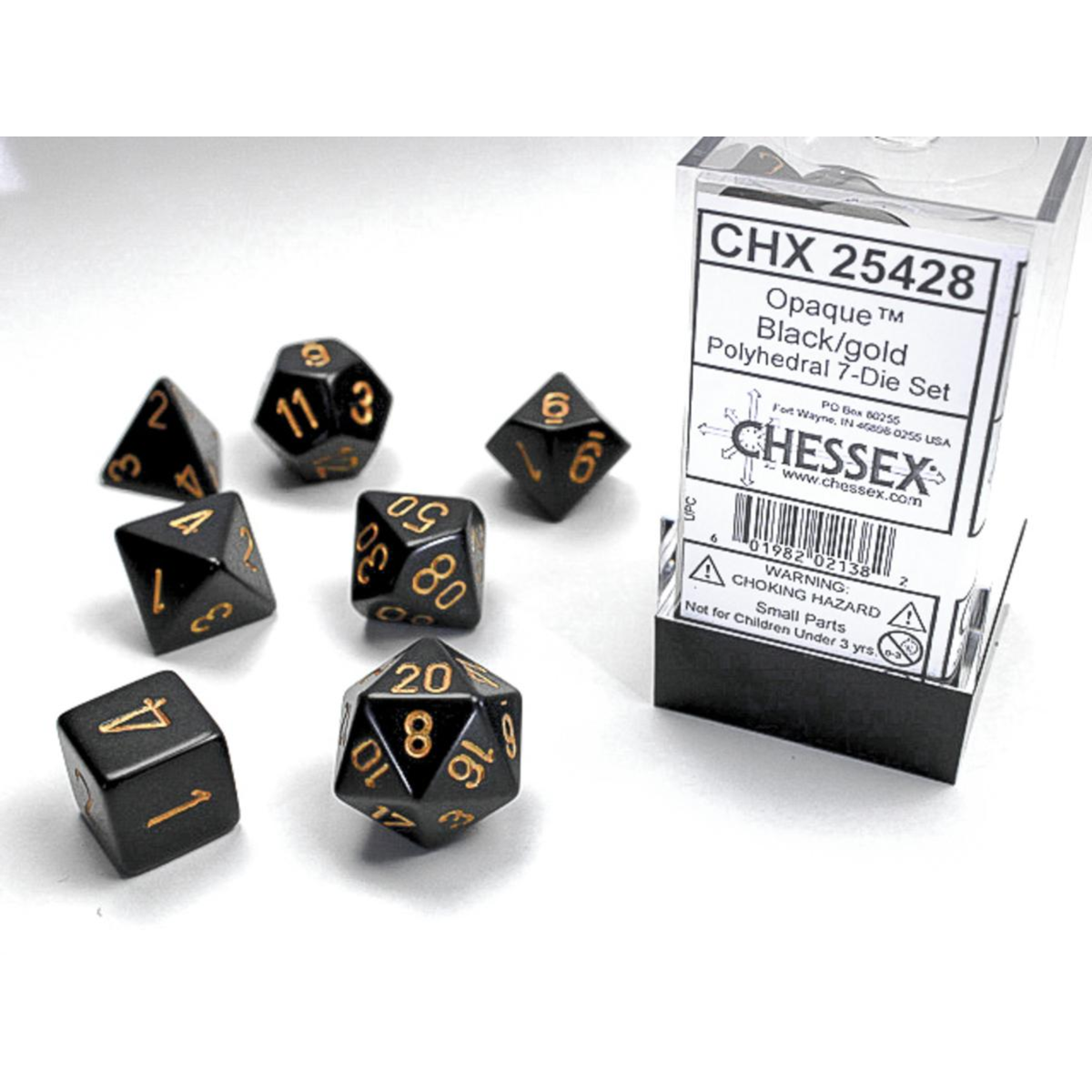 Dice Chessex Opaque Black/gold Polyhedral 7-Dice Set 25428