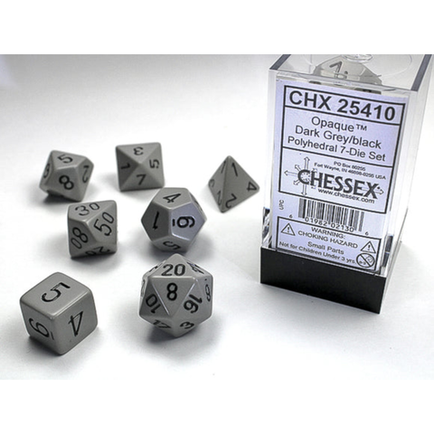 Dice Chessex Opaque Dark Grey/black Polyhedral 7-Dice Set 25410