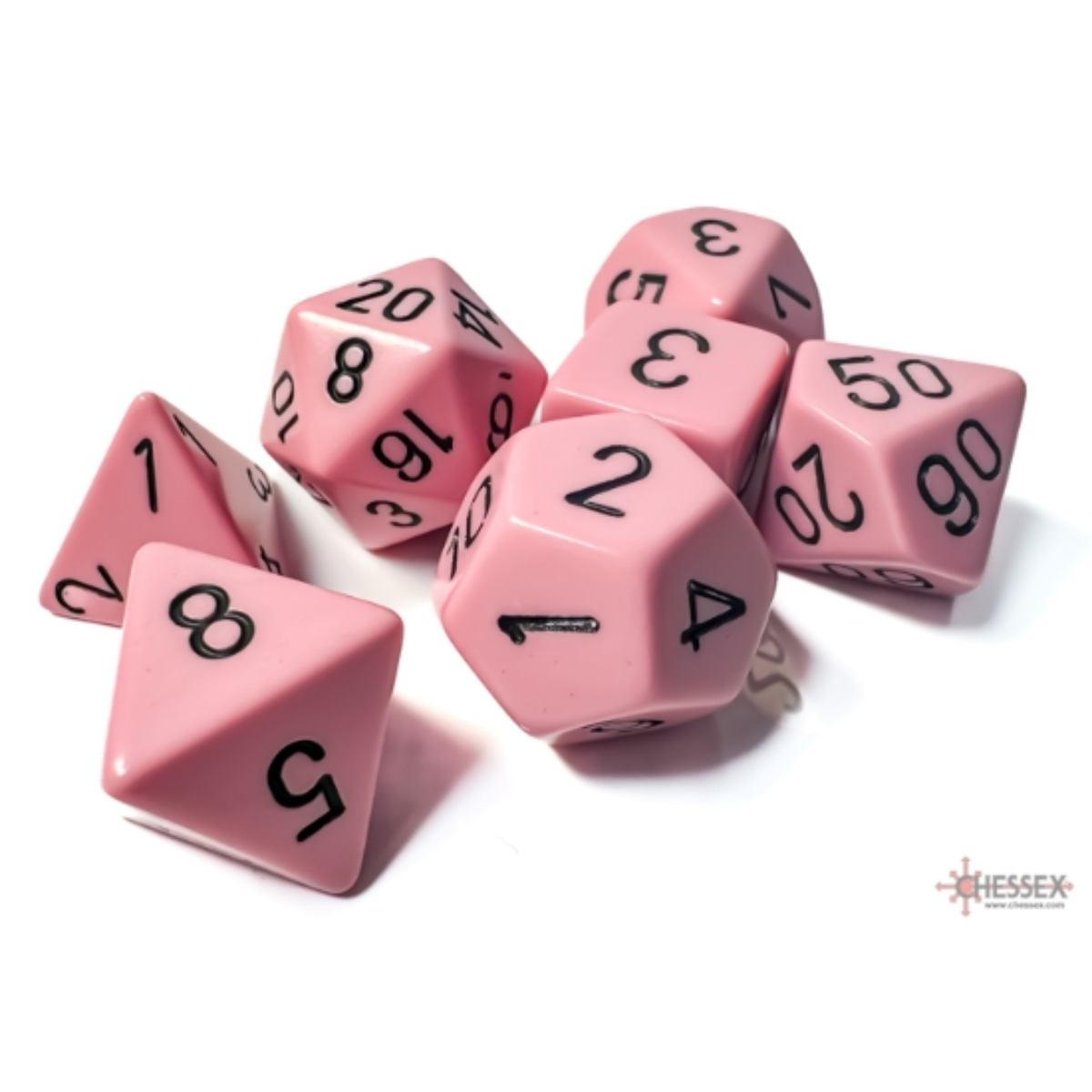 Dice Chessex Opaque Pastel Pink/white Polyhedral 7-Dice Set 25464