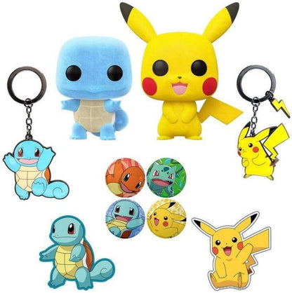 Funko Box: Pokemon Gamestop Exclusive Flocked Pikachu #353 and Flocked Squirtle #504, Stickers, Keychains, and Pins