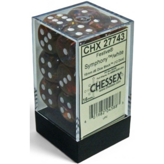 Dice Chessex FESTIVE 12D6 SYMPHONY/WHITE 16MM 27743