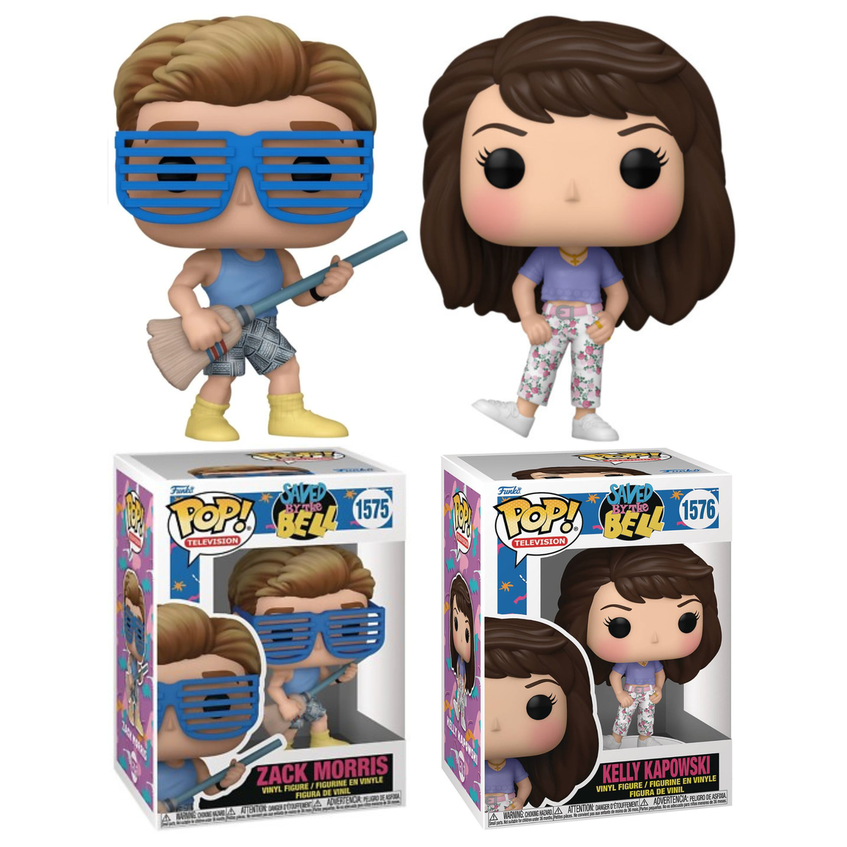 Funko Pop Television Saved By The Bell Zack Morris 1575, Kelly Kapowski 1576 SET of 2