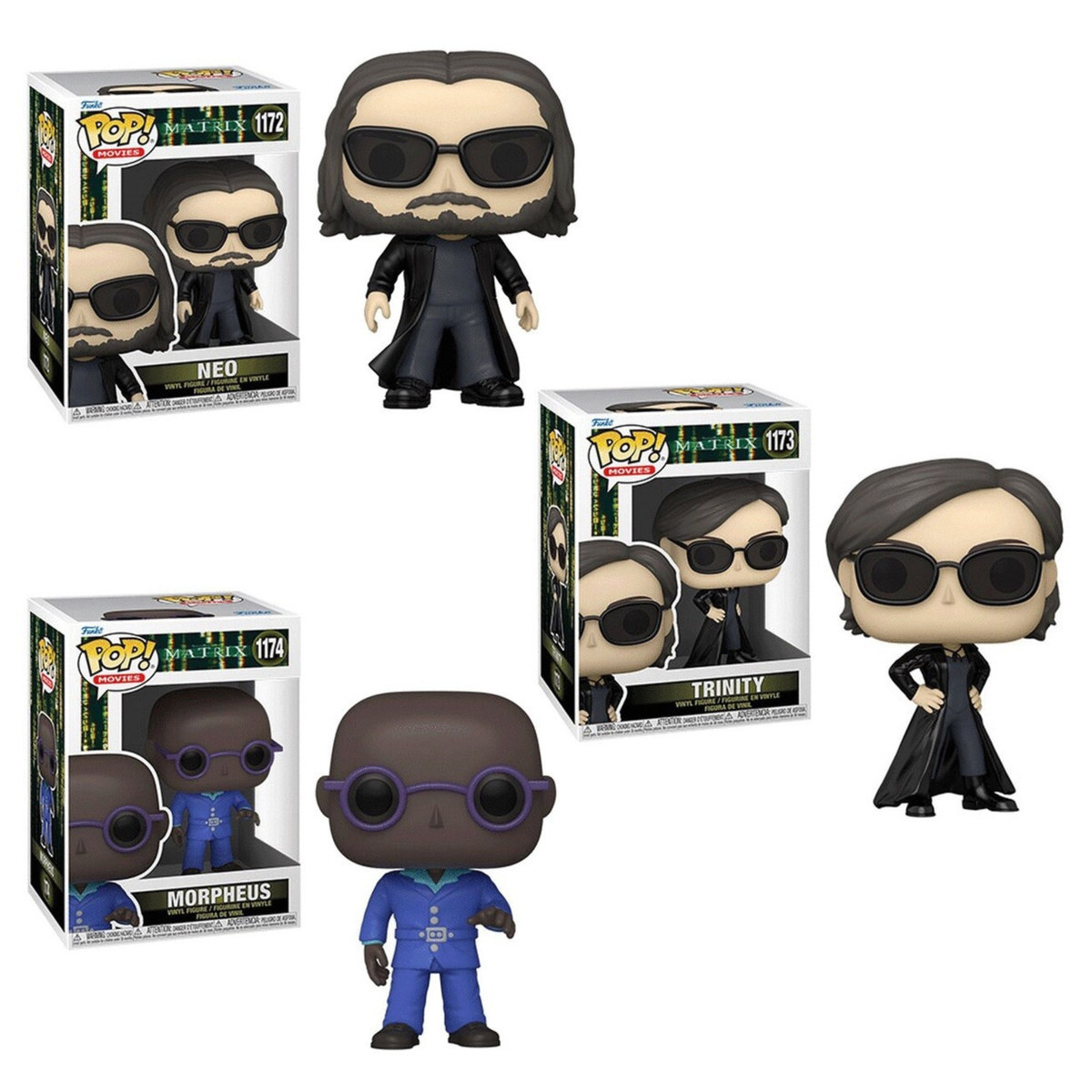 Funko Pop Movies Matrix Neo 1172, Trinity 1173, Morpheus 1174 SET of 3