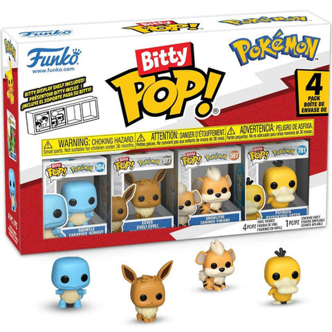 Pokemon Bitty Pop 4 Pack Featuring Squirtle, Eevee, Growlithe &amp; Psyduck