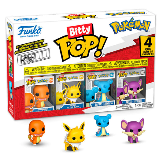 Pokemon Bitty Pop 4 Pack Featuring Charmander, Jolteon, Lapras & Rattata
