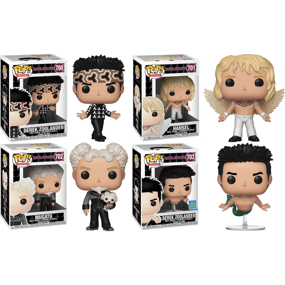 Funko Pop Movies Zoolander Derek Zoolander 700, Hansel 701, Mugatu 702, Derek 703
