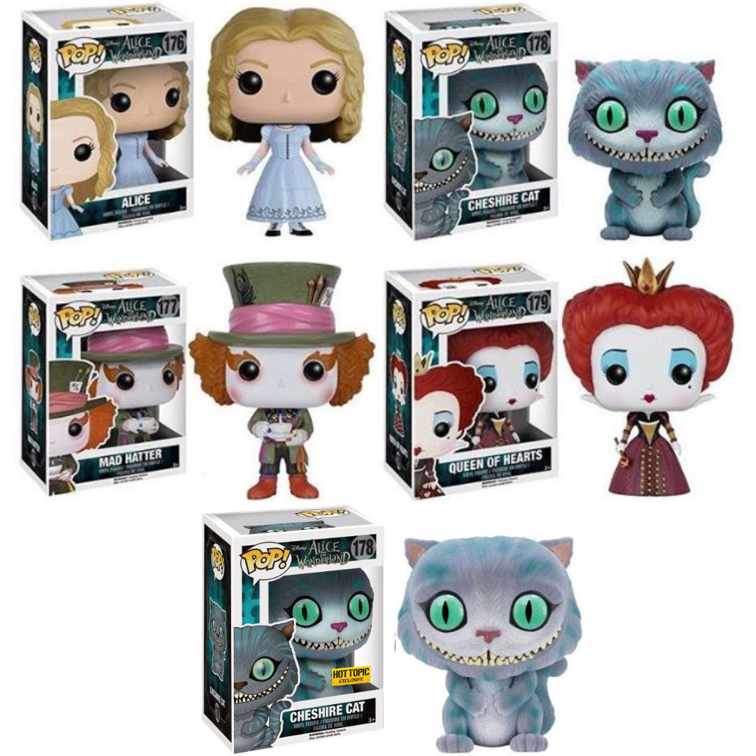 Funko Pop Disney Tim Burtons Alice in Wonderland Alice, Queen of Hearts, Mad Hatter, Cheshire Cat, Cheshire Cat Hot Topic
