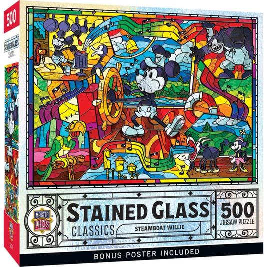 STAINED GLASS STEAMBOAT WILLIE 500PC PUZZLE