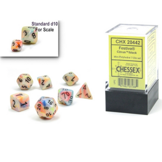 Dice Chessex Mini-Hedral 7-Die Set Festive Circus/Black 20442