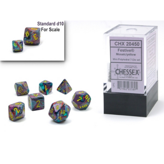 Dice Chessex Mini-Hedral 7-Die Set Festive Mosaic/Yellow 20450
