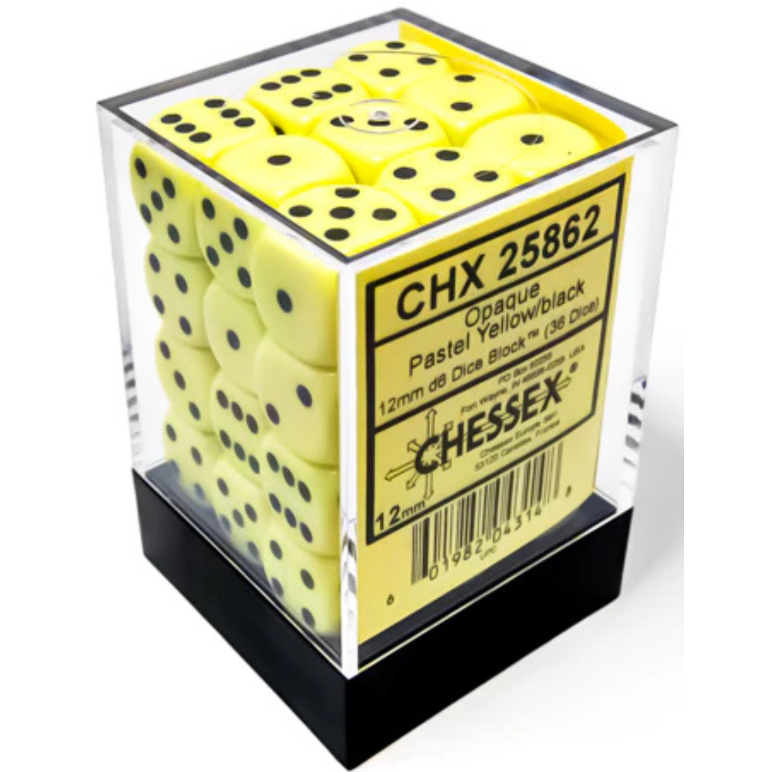 Dice Chessex 36D6 Opaque Pastel Yellow/Black 25862 12mm