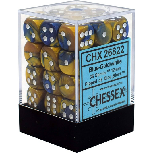 Dice Chessex Gemini: 36D6 Blue-Gold/White 26822 12mm