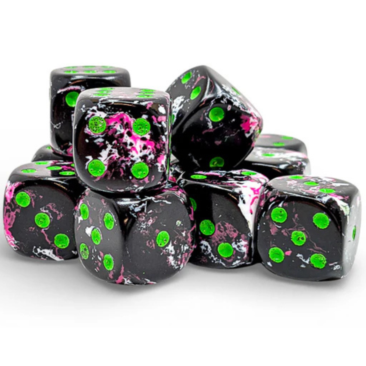 Dice Chessex Brush 12 D6 Paintball  / Green 16MM 24614