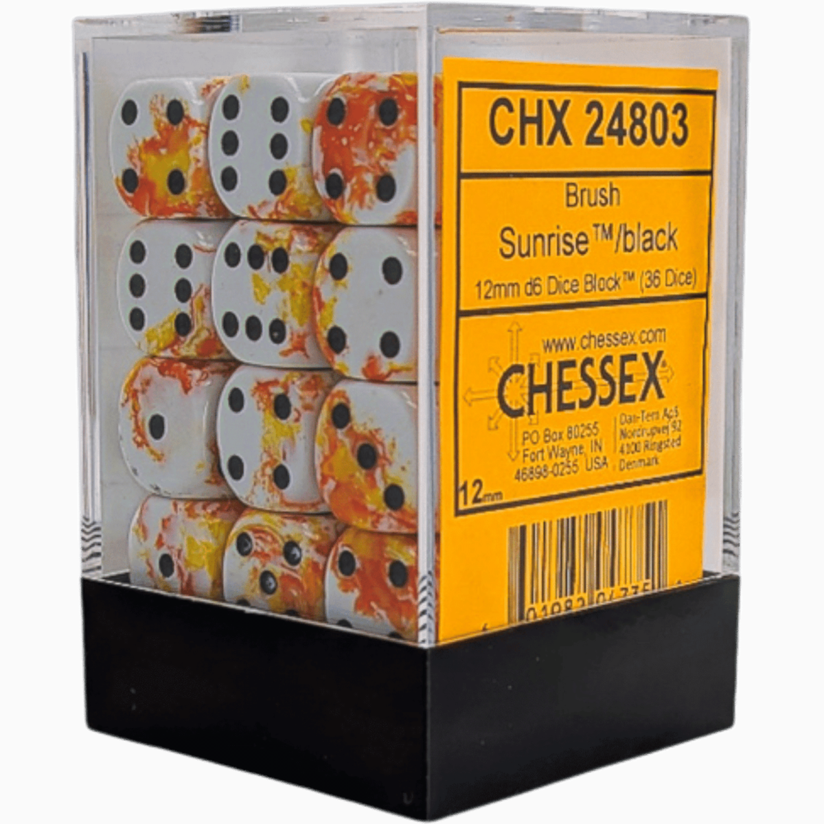 Dice Chessex Brush 36 D6 Sunrise / Black 12MM 24803