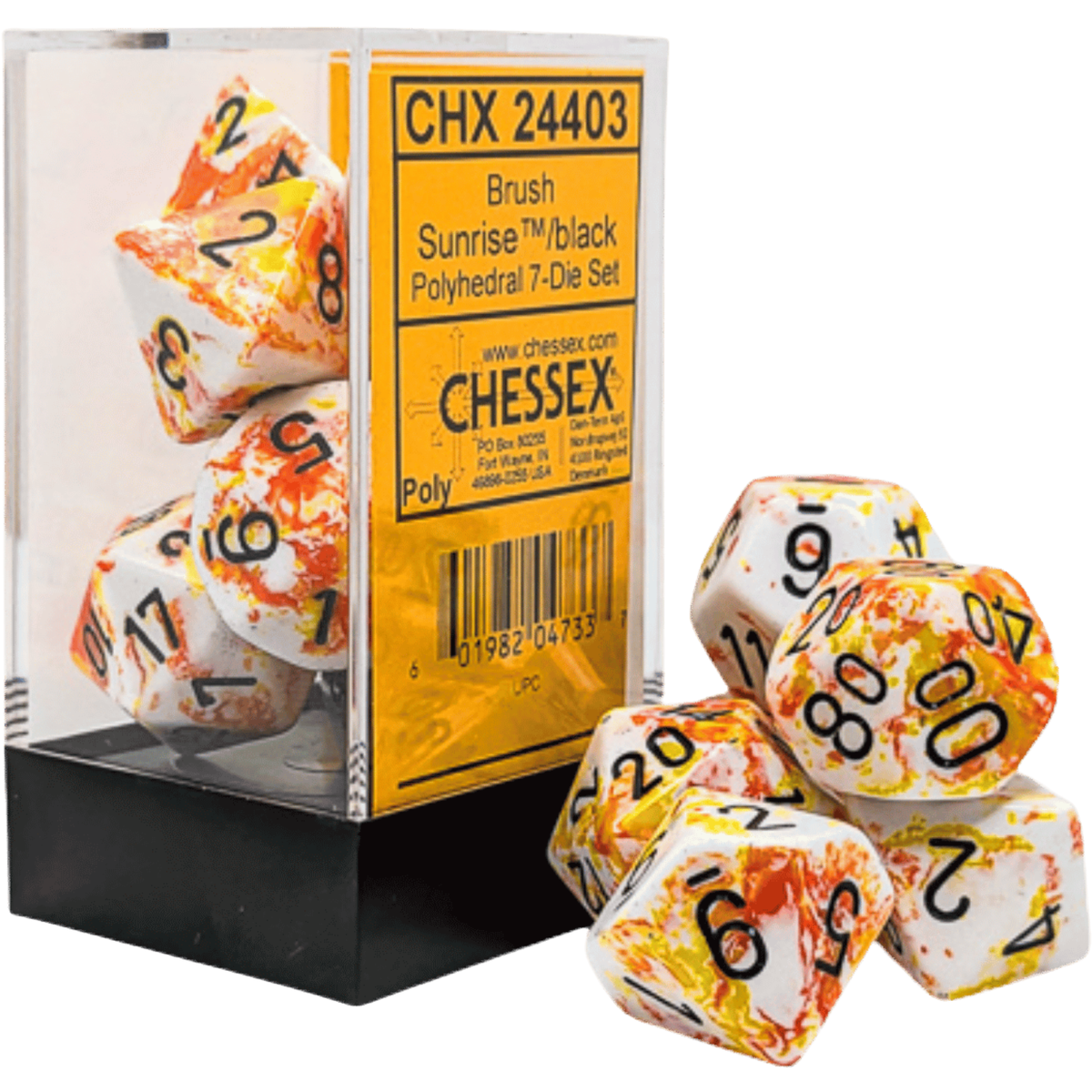 Dice Chessex Brush  Polyhedral 7 Dice Set Sunrise / Black 24403