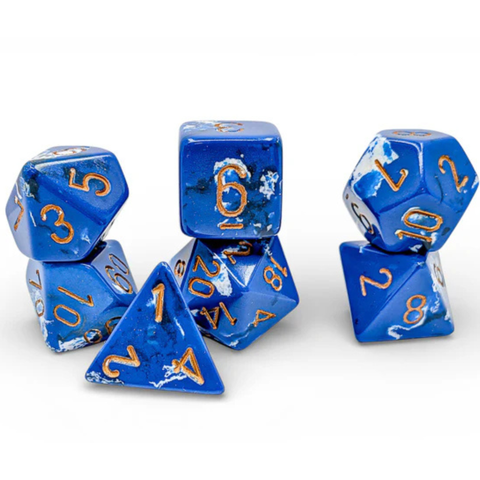 Dice Chessex Brush Polyhedral 7 Dice Set Wavebreak / Gold 24406