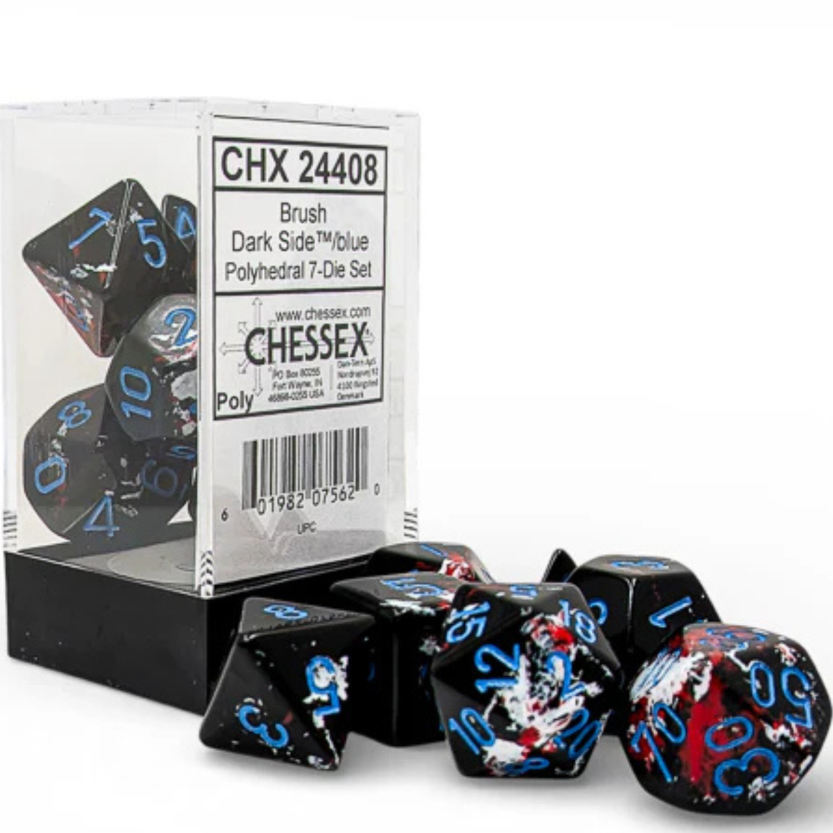 Dice Chessex Brush Polyhedral 7 Dice Set Dark Side / Blue 24408