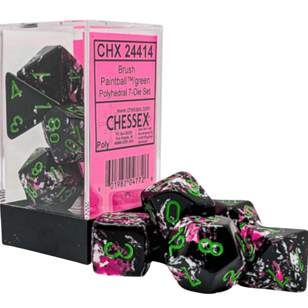 Dice Chessex Brush Polyhedral 7 Dice Set Paintball / Green 24414