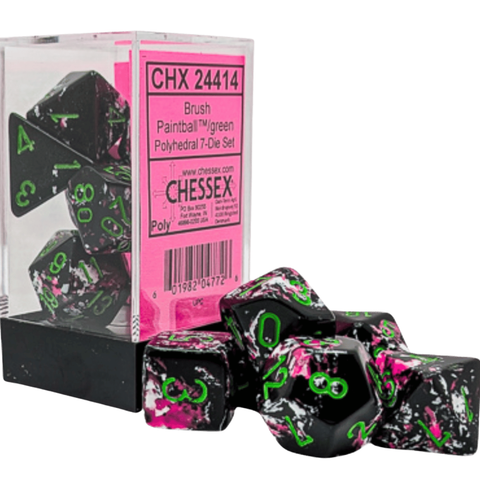 Dice Chessex Brush Polyhedral 7 Dice Set Paintball / Green 24414