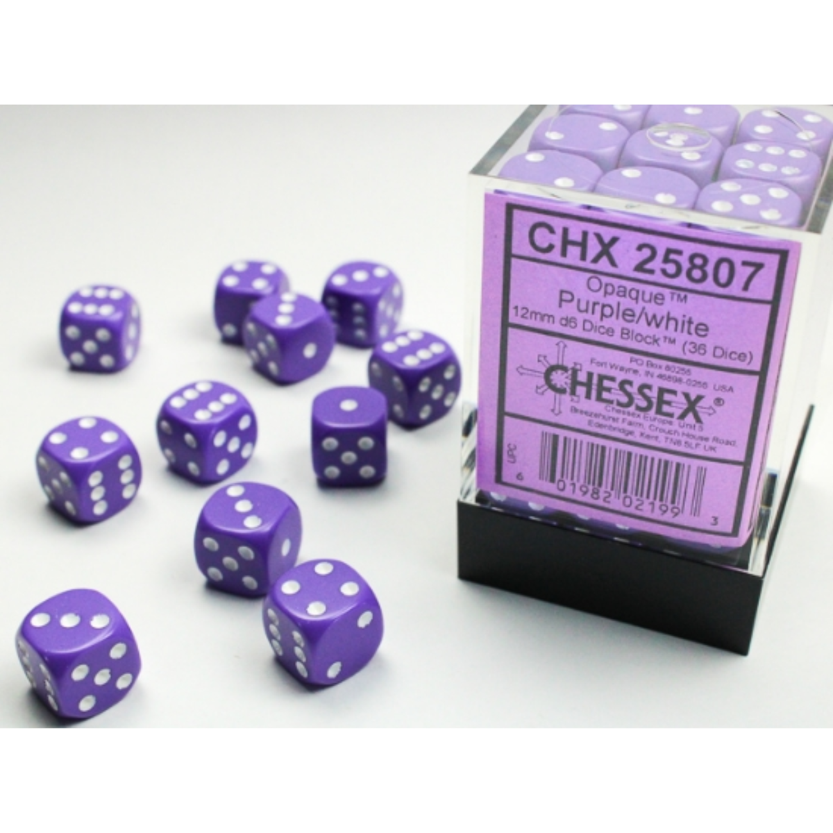 Dice Chessex Opaque Purple/white 16mm d6 Dice Block 25607 (12 dice)